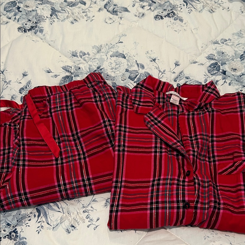 Victoria's Secret Red and Green Plaid Pajama Top